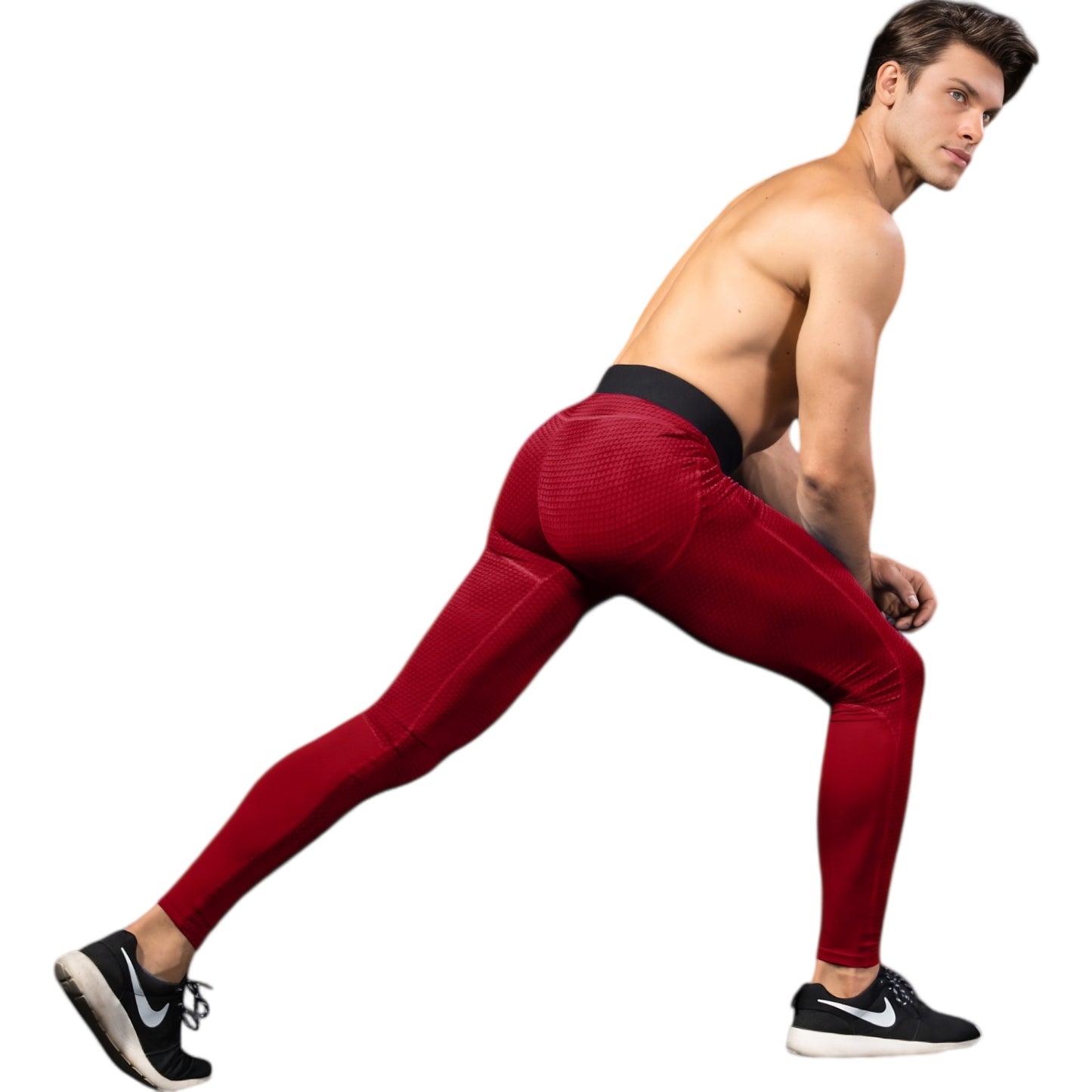 Anna-Kaci Active Men's High Performance Compression Leggings Full-Length with Honeycomb Texture and Elastic Waistband