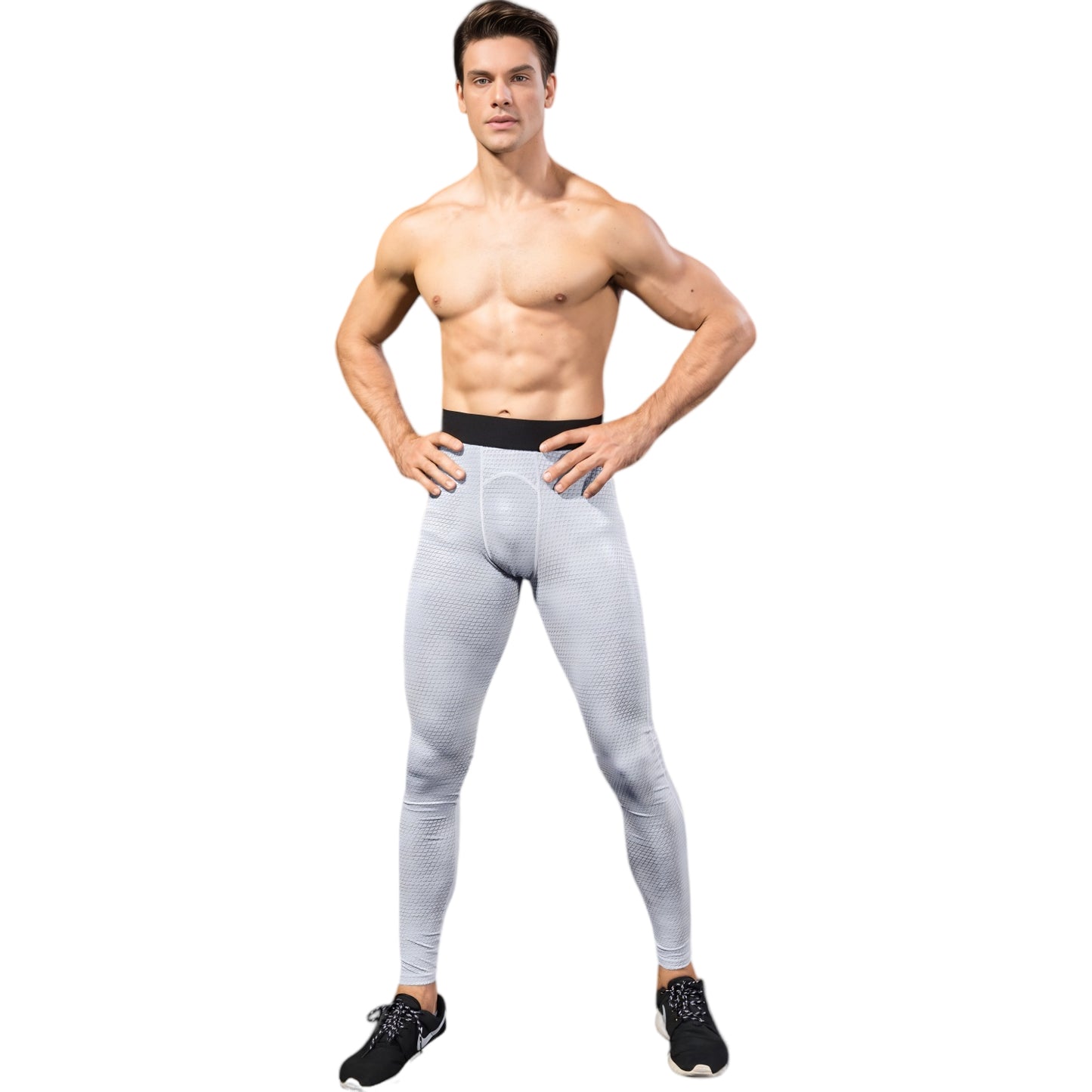 Anna-Kaci Active Men's High Performance Compression Leggings Full-Length with Honeycomb Texture and Elastic Waistband