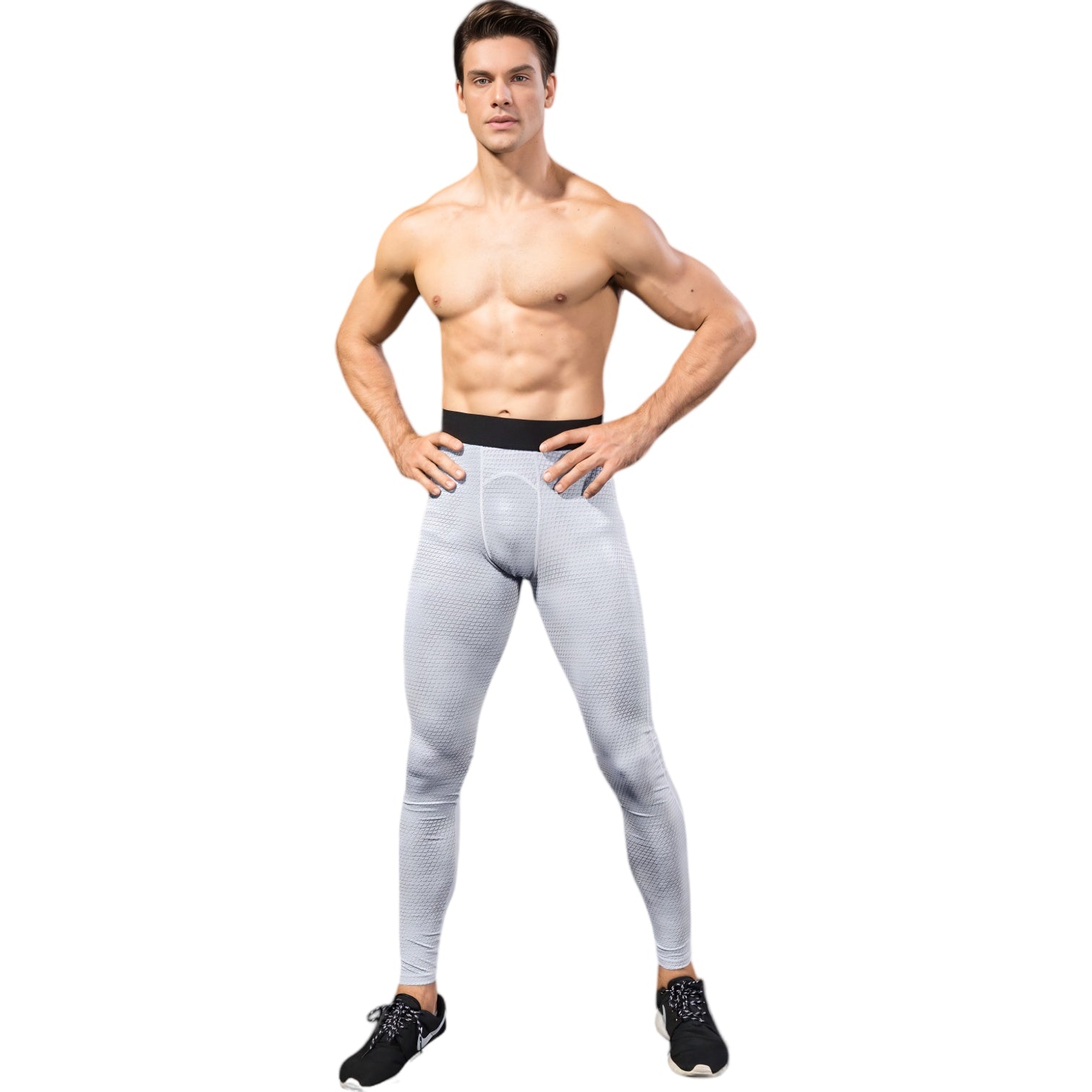 Anna-Kaci Active Men's High Performance Compression Leggings Full-Length with Honeycomb Texture and Elastic Waistband