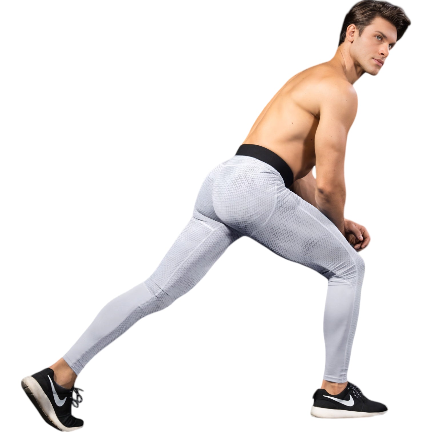 Anna-Kaci Active Men's High Performance Compression Leggings Full-Length with Honeycomb Texture and Elastic Waistband