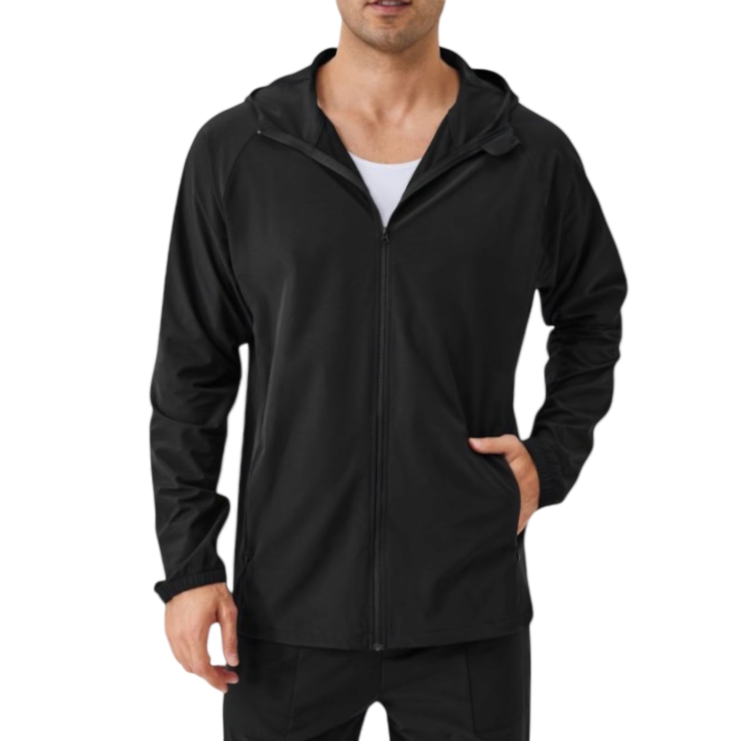Anna-Kaci Active Men's Lightweight Zip-Up Hoodie Jacket with Adjustable Hood and Side Pockets