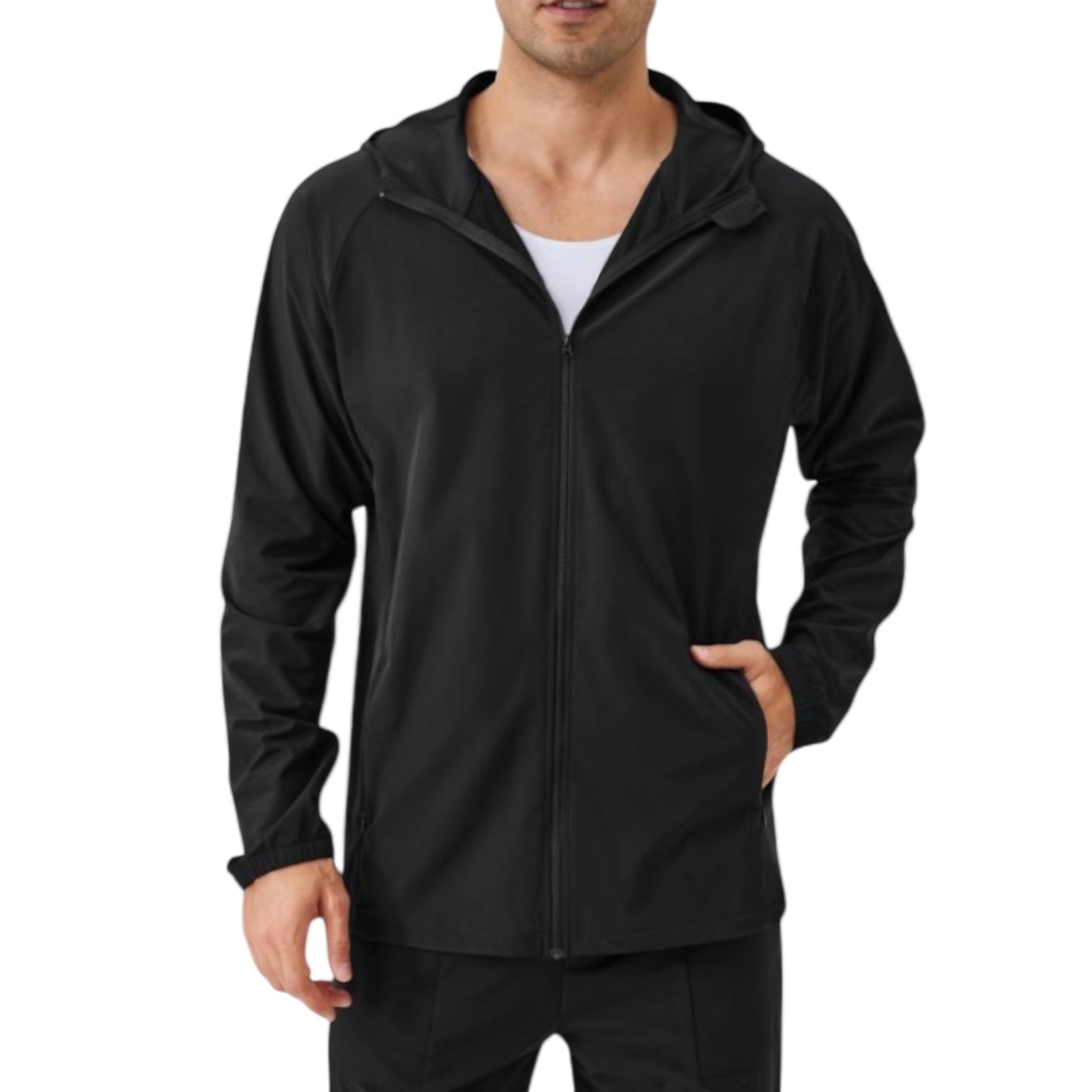 Anna-Kaci Active Men's Lightweight Zip-Up Hoodie Jacket with Adjustable Hood and Side Pockets
