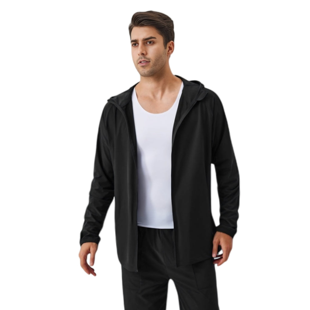 Anna-Kaci Active Men's Lightweight Zip-Up Hoodie Jacket with Adjustable Hood and Side Pockets