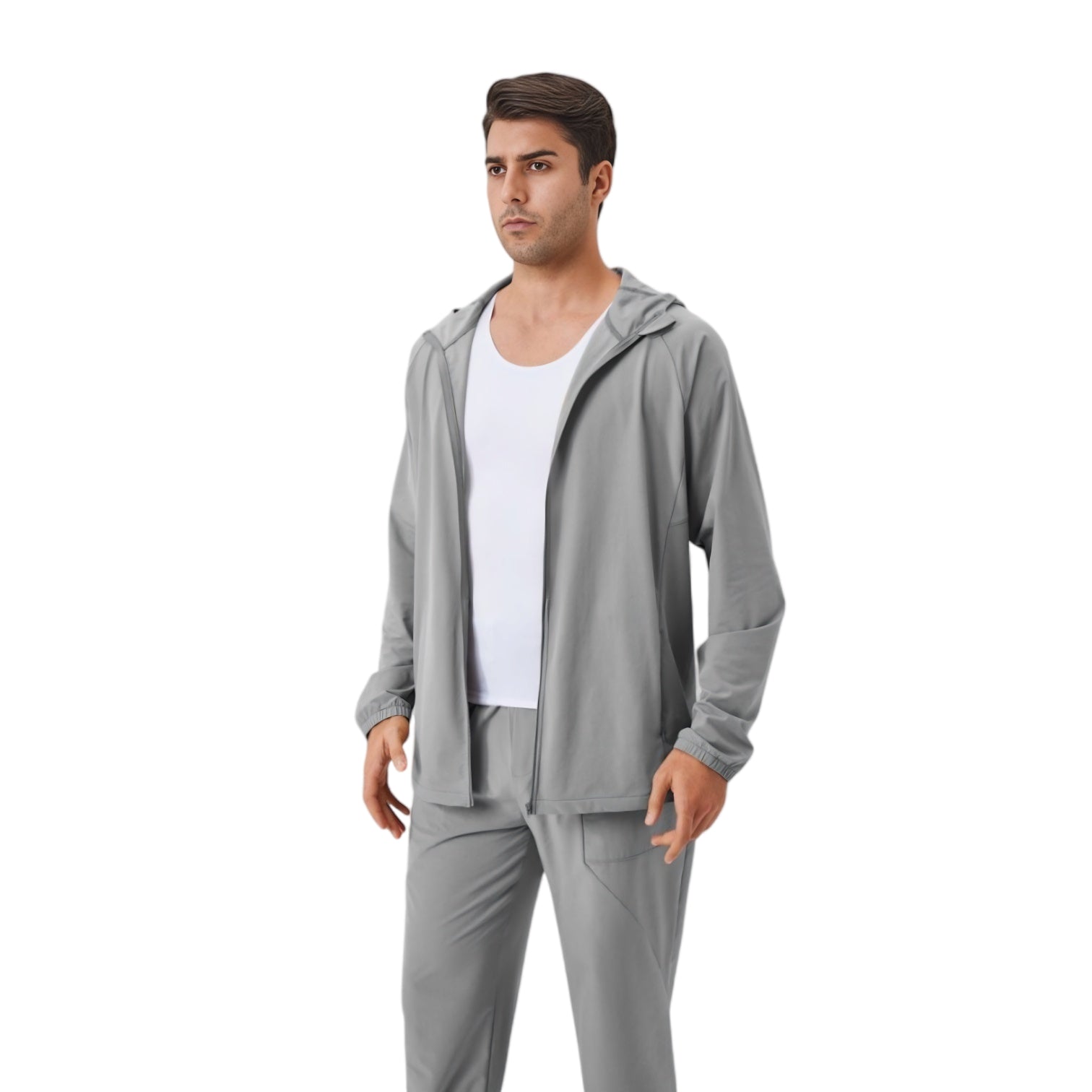 Anna-Kaci Active Men's Lightweight Zip-Up Hoodie Jacket with Adjustable Hood and Side Pockets