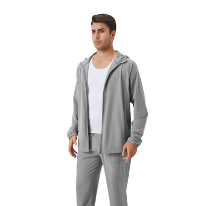 Anna-Kaci Active Men's Lightweight Zip-Up Hoodie Jacket with Adjustable Hood and Side Pockets