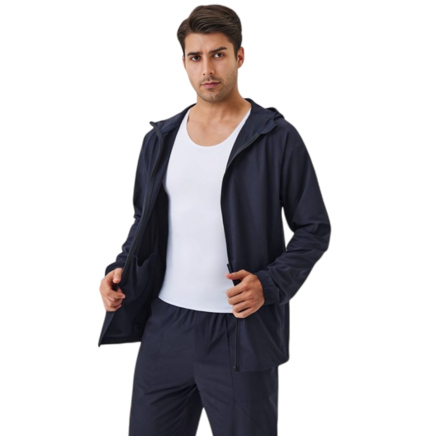 Anna-Kaci Active Men's Lightweight Zip-Up Hoodie Jacket with Adjustable Hood and Side Pockets