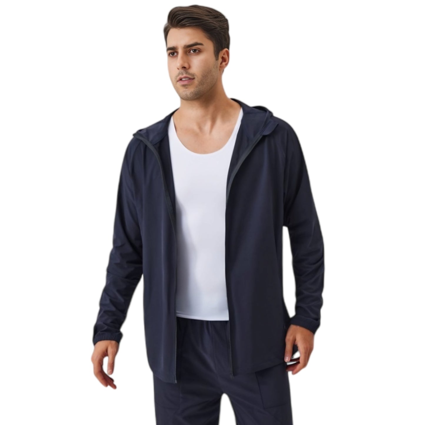 Anna-Kaci Active Men's Lightweight Zip-Up Hoodie Jacket with Adjustable Hood and Side Pockets