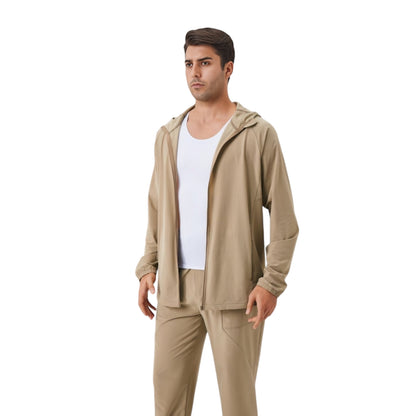 Anna-Kaci Active Men's Lightweight Zip-Up Hoodie Jacket with Adjustable Hood and Side Pockets