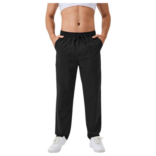 Anna-Kaci Active Men's Relaxed Fit Drawstring Pants with Patch Pockets and Elastic Waistband for Casual Wear
