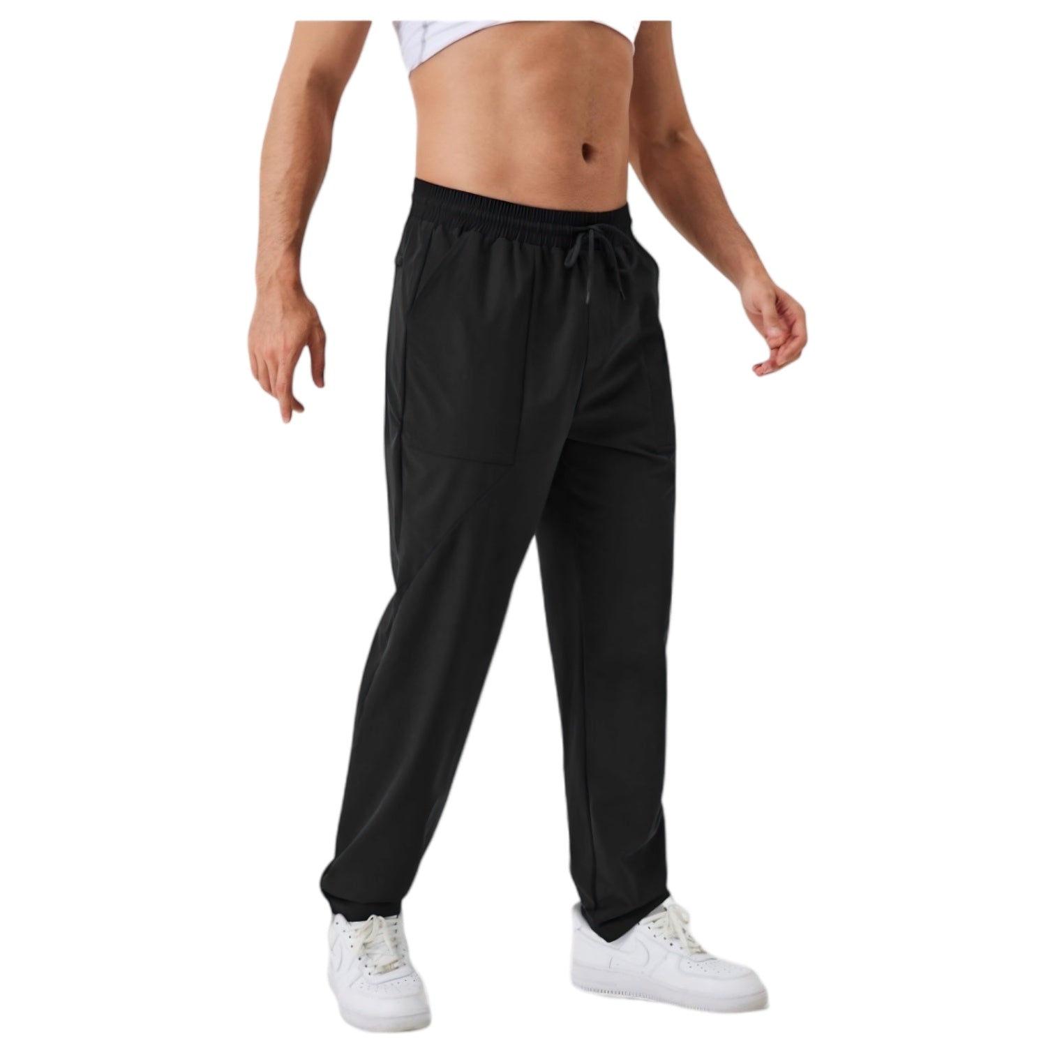 Anna-Kaci Active Men's Relaxed Fit Drawstring Pants with Patch Pockets and Elastic Waistband for Casual Wear