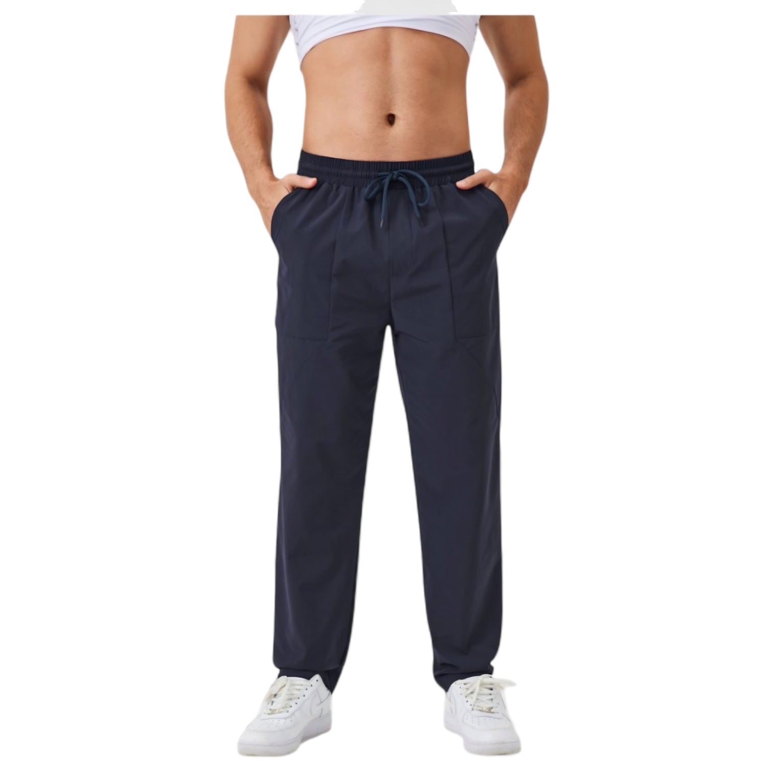 Anna-Kaci Active Men's Relaxed Fit Drawstring Pants with Patch Pockets and Elastic Waistband for Casual Wear