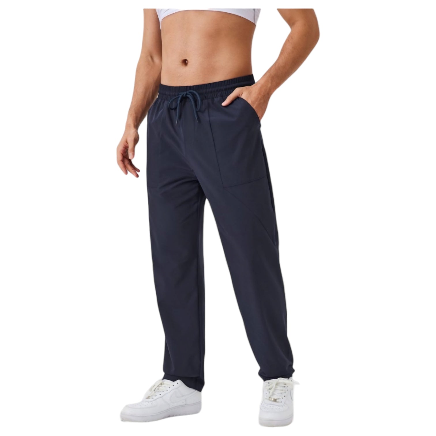 Anna-Kaci Active Men's Relaxed Fit Drawstring Pants with Patch Pockets and Elastic Waistband for Casual Wear
