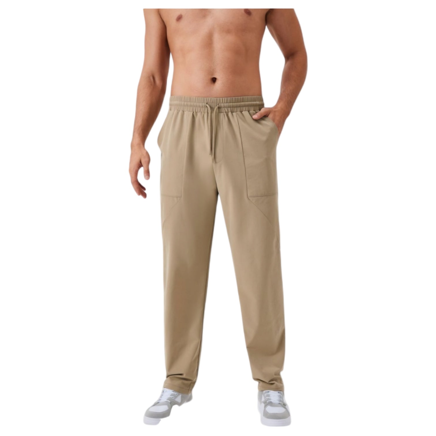 Anna-Kaci Active Men's Relaxed Fit Drawstring Pants with Patch Pockets and Elastic Waistband for Casual Wear