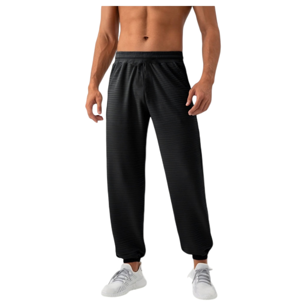 Anna-Kaci Active Men's Lightweight Textured Jogger Pants with Elastic Waist and Cuffed Ankles for Active and Casual Wear