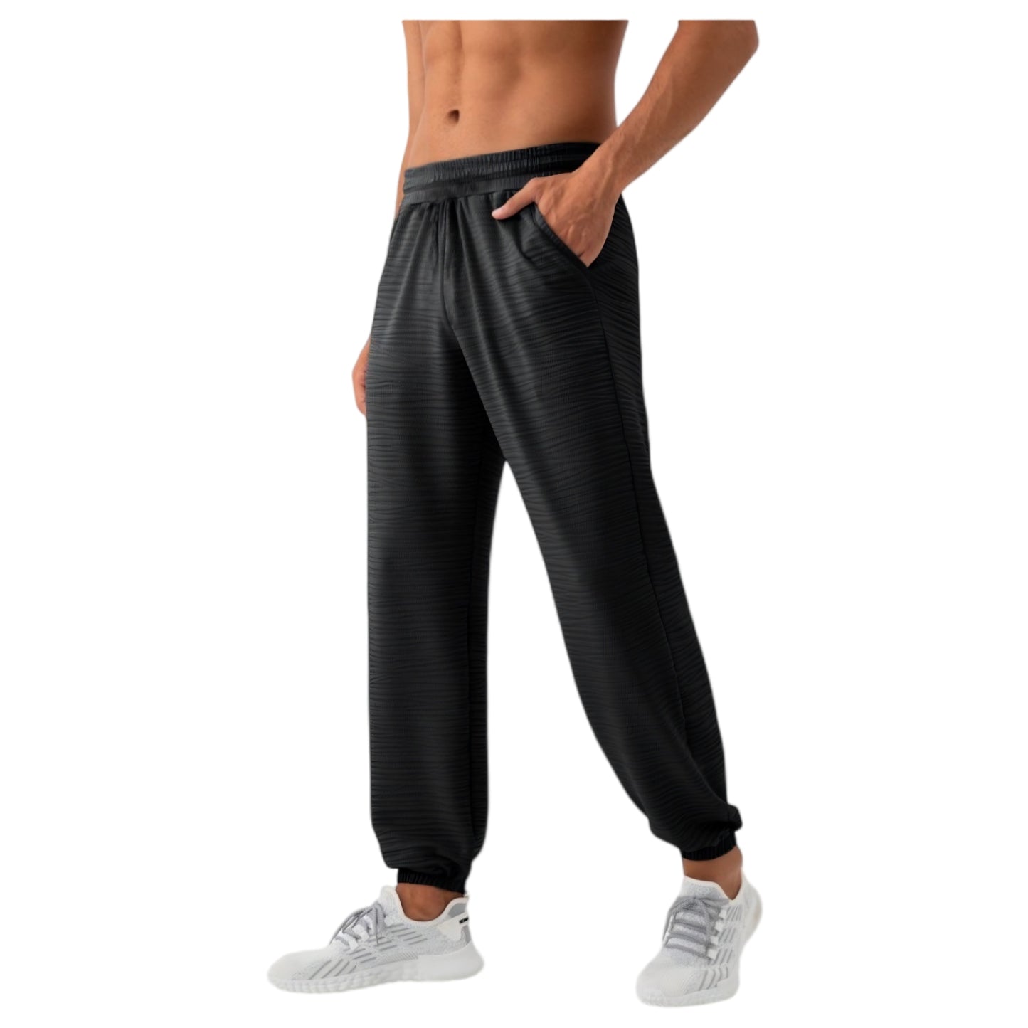 Anna-Kaci Active Men's Lightweight Textured Jogger Pants with Elastic Waist and Cuffed Ankles for Active and Casual Wear