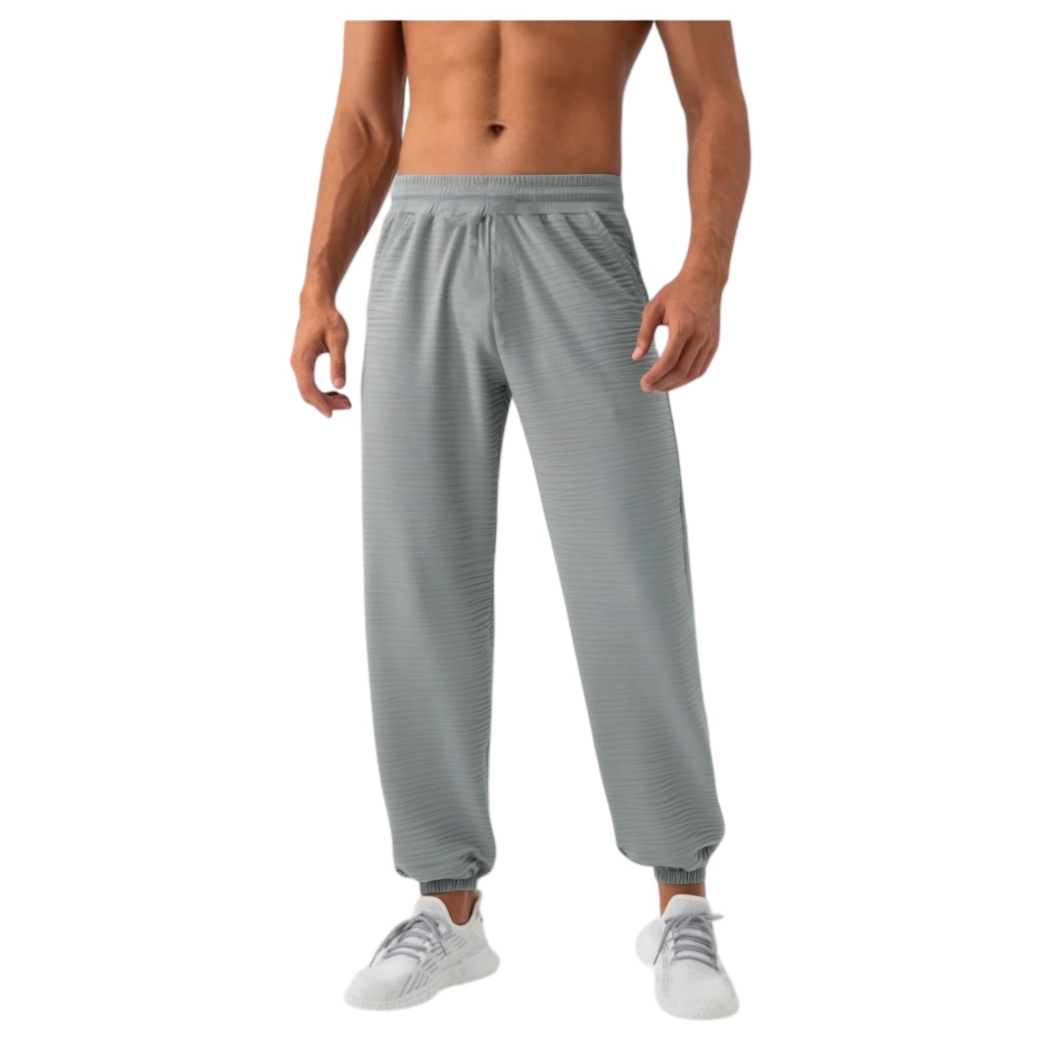 Anna-Kaci Active Men's Lightweight Textured Jogger Pants with Elastic Waist and Cuffed Ankles for Active and Casual Wear