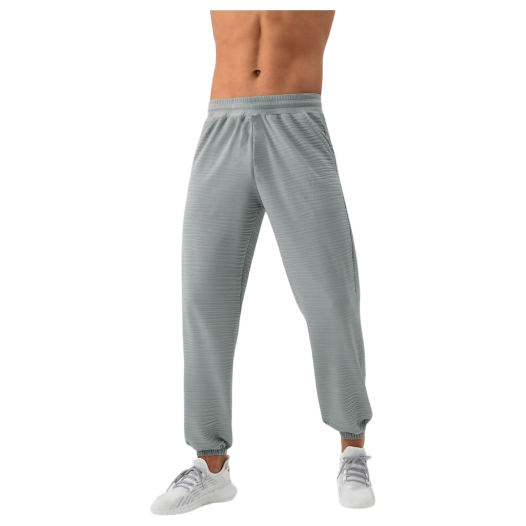 Anna-Kaci Active Men's Lightweight Textured Jogger Pants with Elastic Waist and Cuffed Ankles for Active and Casual Wear