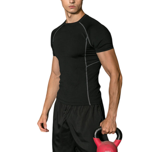 Anna-Kaci Active Men's Short Sleeve Compression Workout Shirt with Moisture-Wicking Fabric and Contrast Stitching