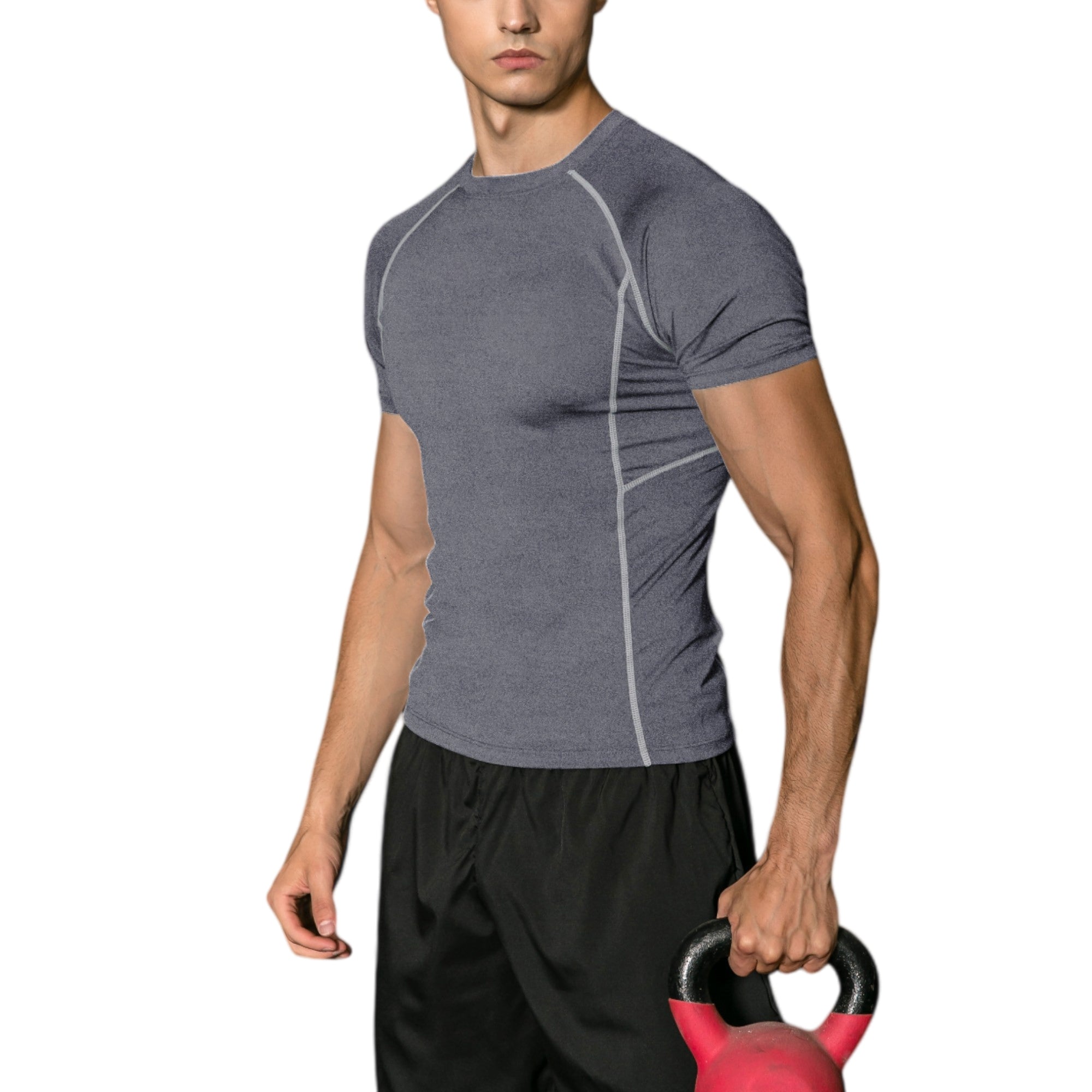 Anna-Kaci Active Men's Short Sleeve Compression Workout Shirt with Moisture-Wicking Fabric and Contrast Stitching