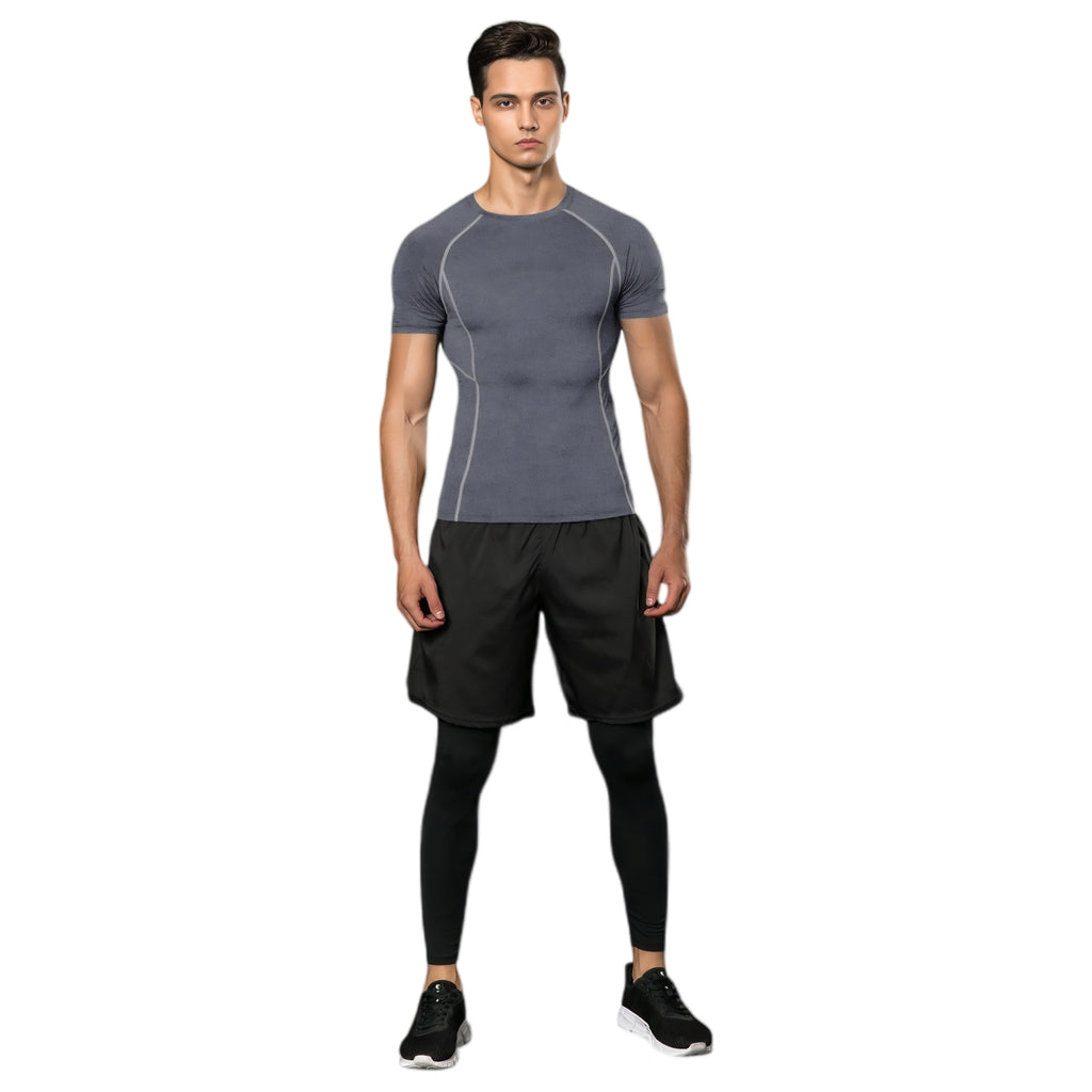 Anna-Kaci Active Men's Short Sleeve Compression Workout Shirt with Moisture-Wicking Fabric and Contrast Stitching