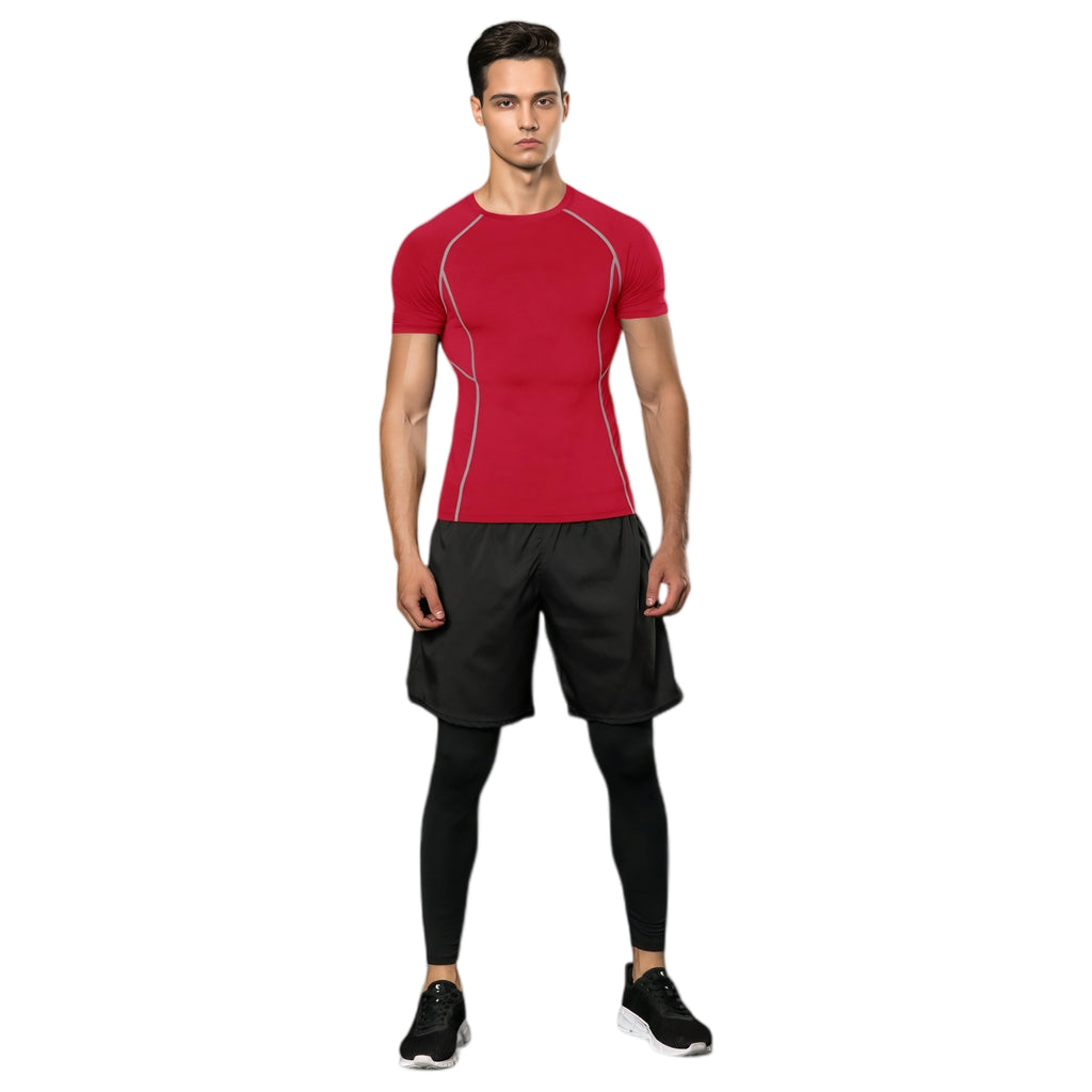 Anna-Kaci Active Men's Short Sleeve Compression Workout Shirt with Moisture-Wicking Fabric and Contrast Stitching