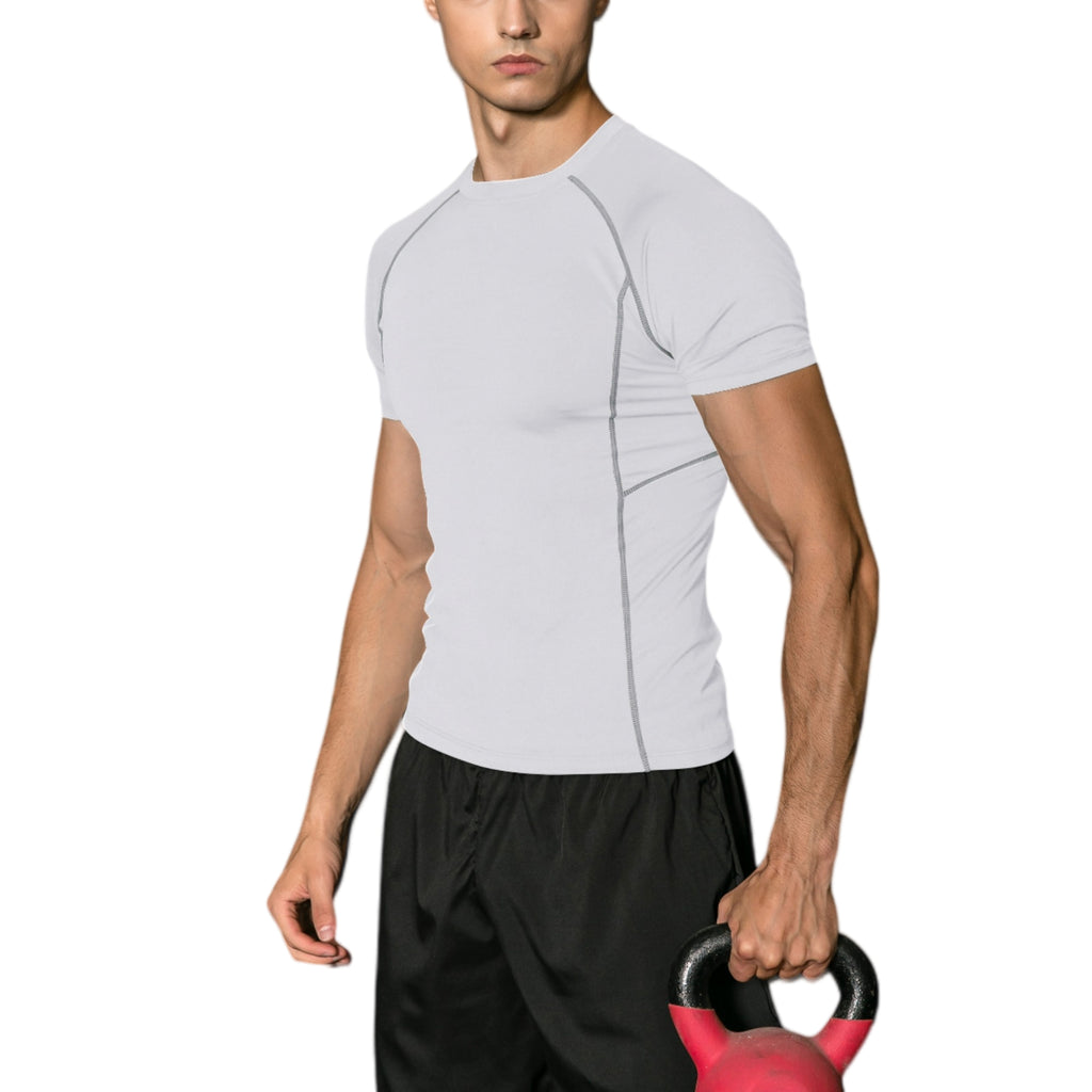 Anna-Kaci Active Men's Short Sleeve Compression Workout Shirt with Moisture-Wicking Fabric and Contrast Stitching