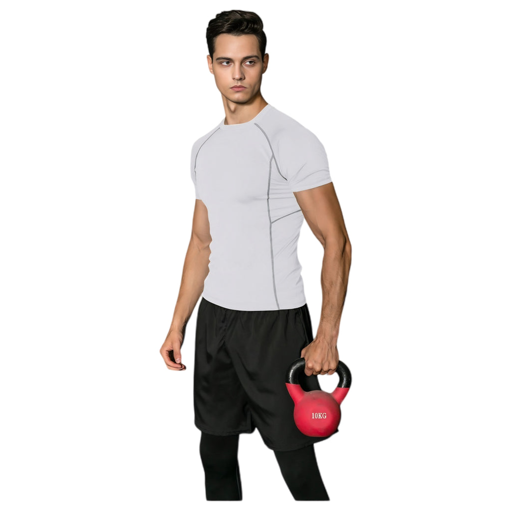 Anna-Kaci Active Men's Short Sleeve Compression Workout Shirt with Moisture-Wicking Fabric and Contrast Stitching