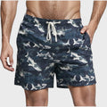 Anna-Kaci Swim Men's Shark Print Swim Trunks with Camouflage Background Drawstring Waistband and Side Pockets