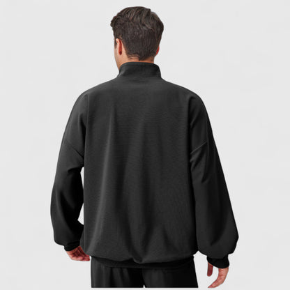 Anna-Kaci Active Men's Oversized Quarter Zip Pullover with Drop Shoulders and Ribbed Cuffs for Relaxed Casual Styling
