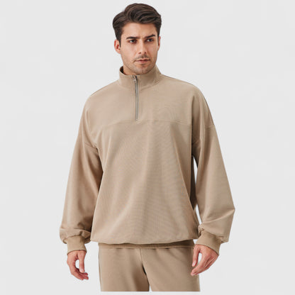 Anna-Kaci Active Men's Oversized Quarter Zip Pullover with Drop Shoulders and Ribbed Cuffs for Relaxed Casual Styling