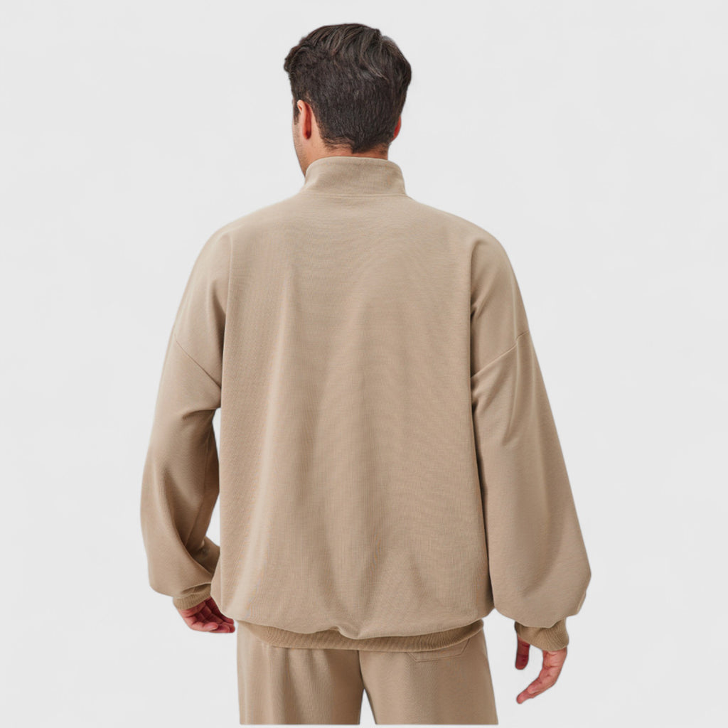 Anna-Kaci Active Men's Oversized Quarter Zip Pullover with Drop Shoulders and Ribbed Cuffs for Relaxed Casual Styling