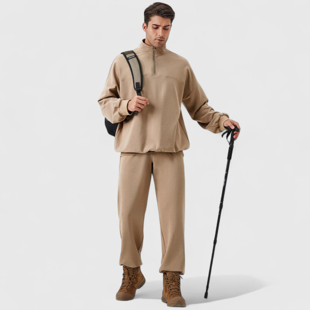 Anna-Kaci Active Men's Oversized Quarter Zip Pullover with Drop Shoulders and Ribbed Cuffs for Relaxed Casual Styling
