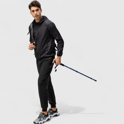 Anna-Kaci Active Men's Full Zip Hooded Windbreaker Jacket with Side Pockets and Elastic Cuffs