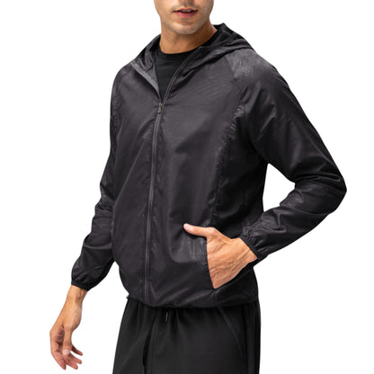 Anna-Kaci Active Men's Full Zip Hooded Windbreaker Jacket with Side Pockets and Elastic Cuffs
