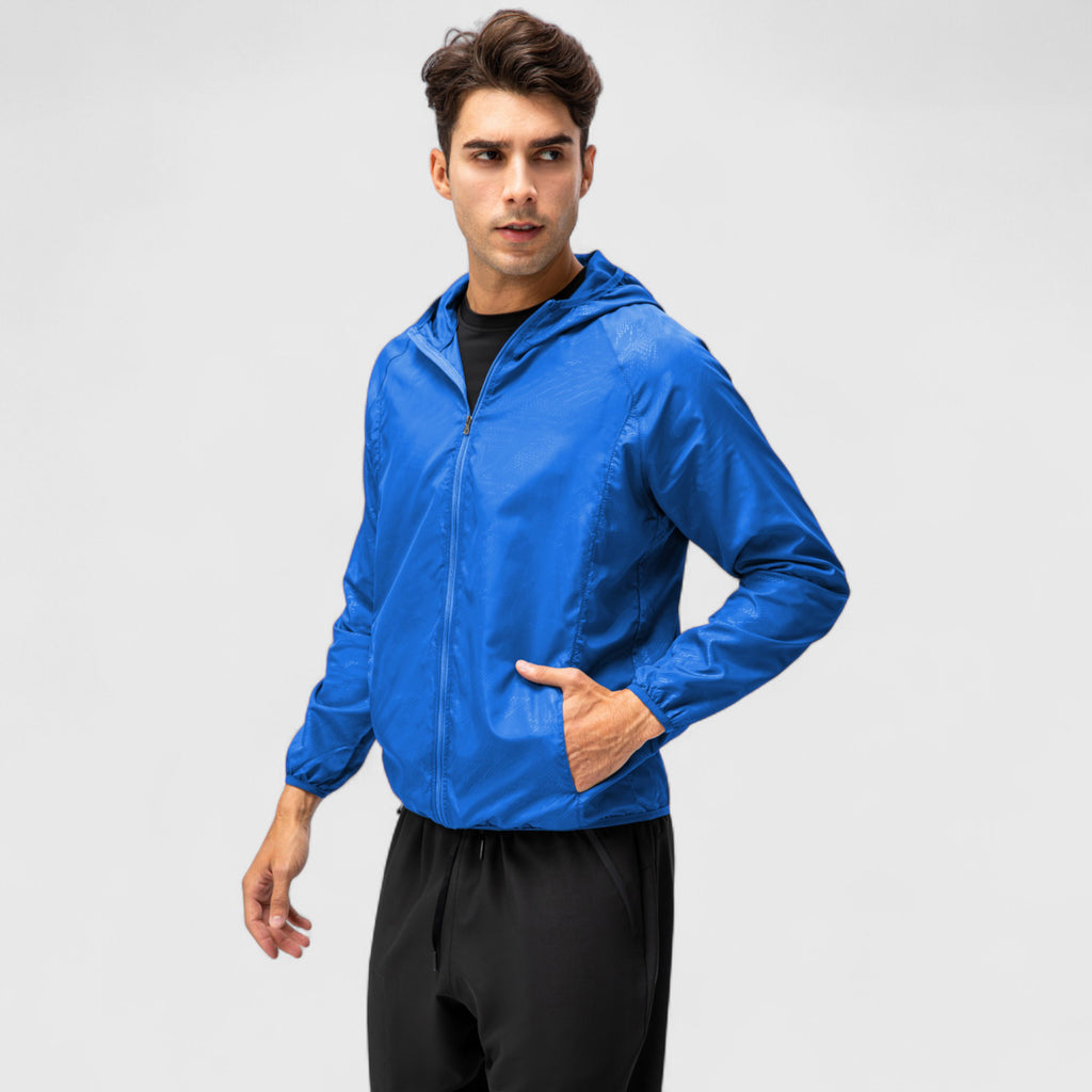 Anna-Kaci Active Men's Full Zip Hooded Windbreaker Jacket with Side Pockets and Elastic Cuffs