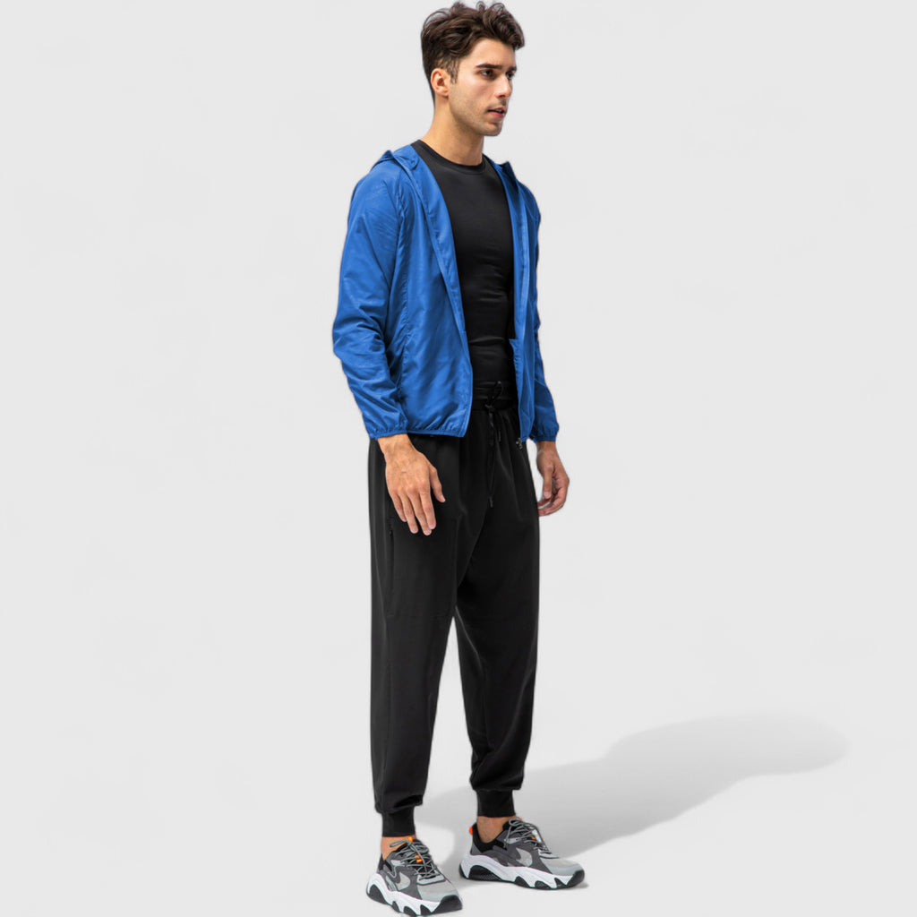 Anna-Kaci Active Men's Full Zip Hooded Windbreaker Jacket with Side Pockets and Elastic Cuffs