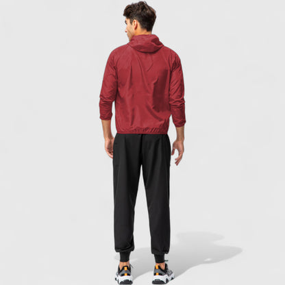 Anna-Kaci Active Men's Full Zip Hooded Windbreaker Jacket with Side Pockets and Elastic Cuffs