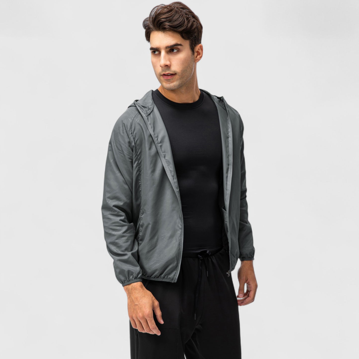 Anna-Kaci Active Men's Full Zip Hooded Windbreaker Jacket with Side Pockets and Elastic Cuffs