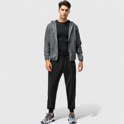 Anna-Kaci Active Men's Full Zip Hooded Windbreaker Jacket with Side Pockets and Elastic Cuffs