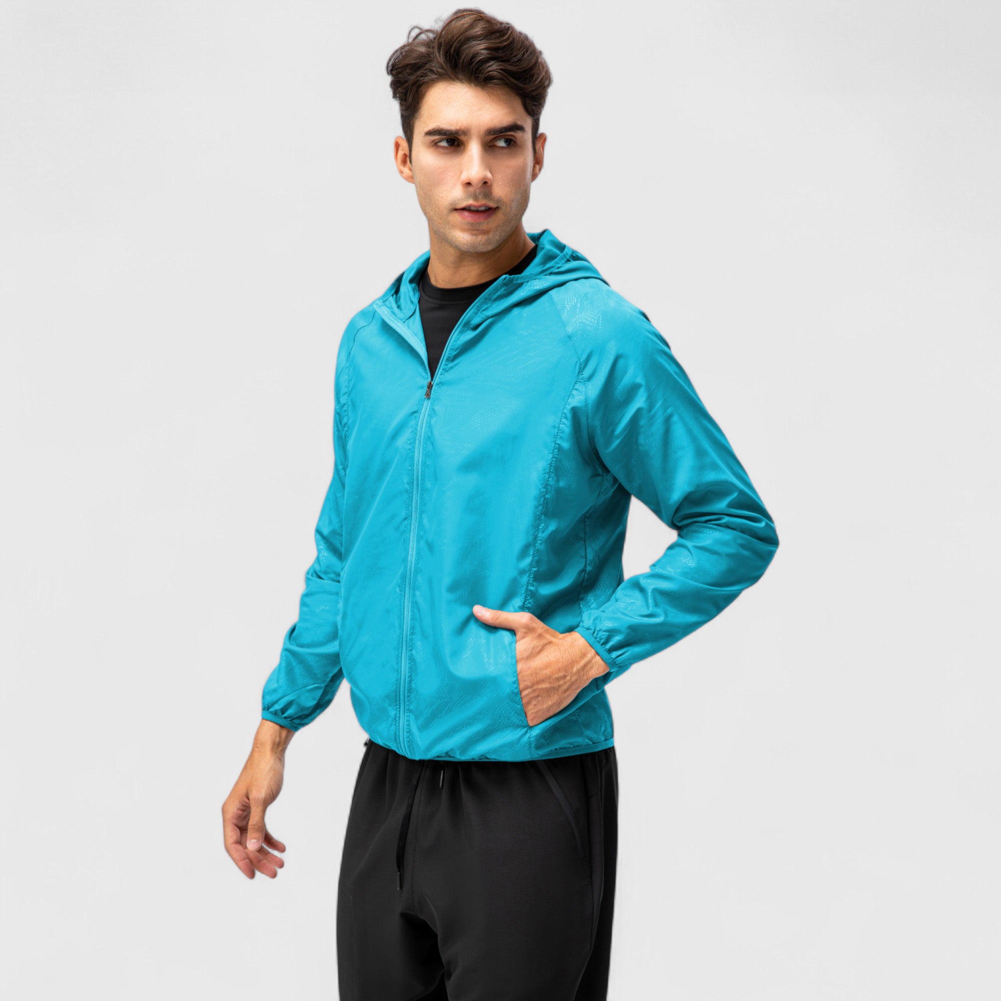 Anna-Kaci Active Men's Full Zip Hooded Windbreaker Jacket with Side Pockets and Elastic Cuffs