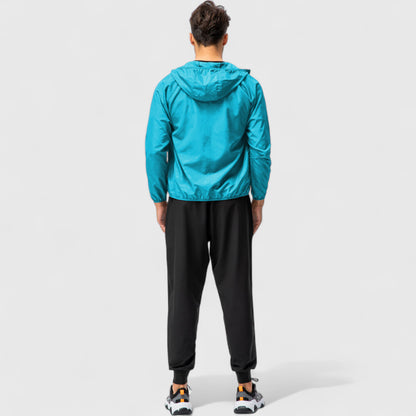 Anna-Kaci Active Men's Full Zip Hooded Windbreaker Jacket with Side Pockets and Elastic Cuffs