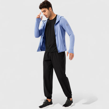 Anna-Kaci Active Men's Lightweight Zip-Up Hooded Jacket with Thumbholes and UPF 50+ Protection
