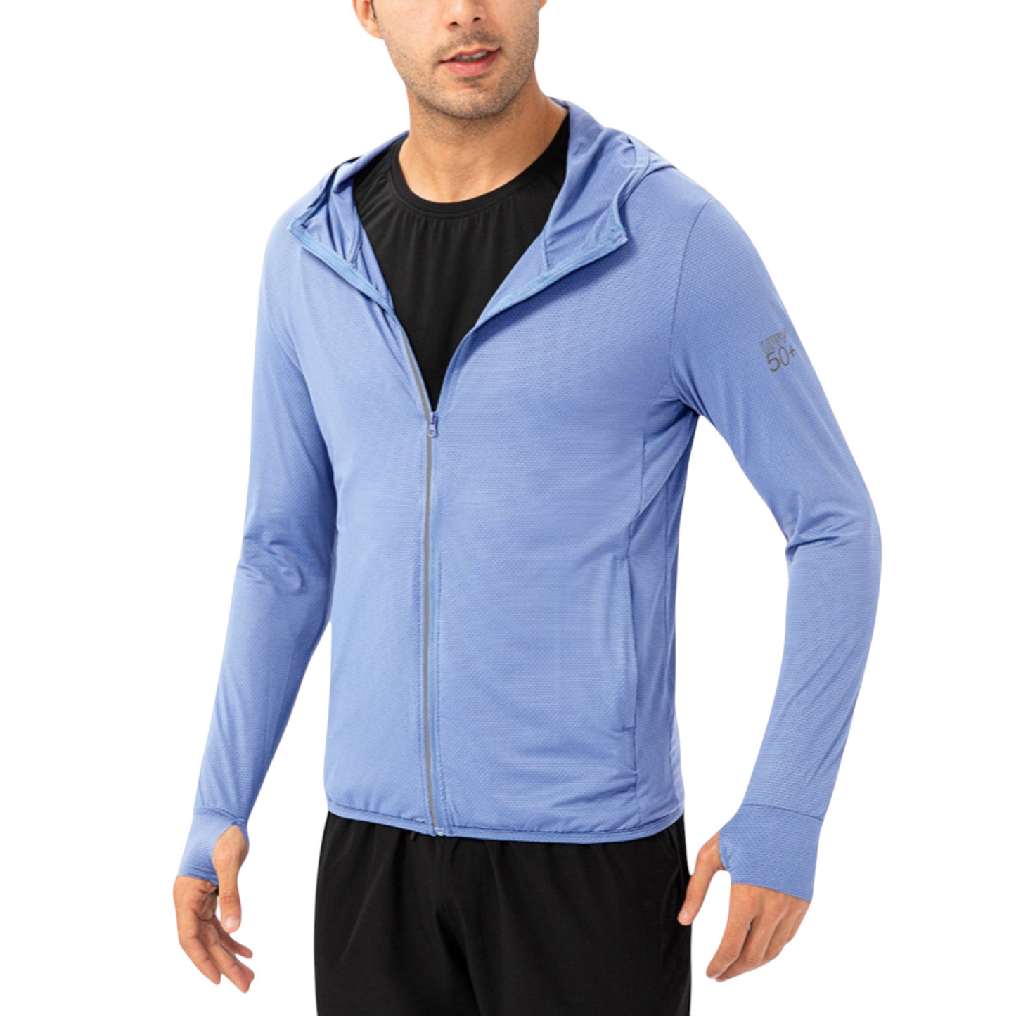 Anna-Kaci Active Men's Lightweight Zip-Up Hooded Jacket with Thumbholes and UPF 50+ Protection