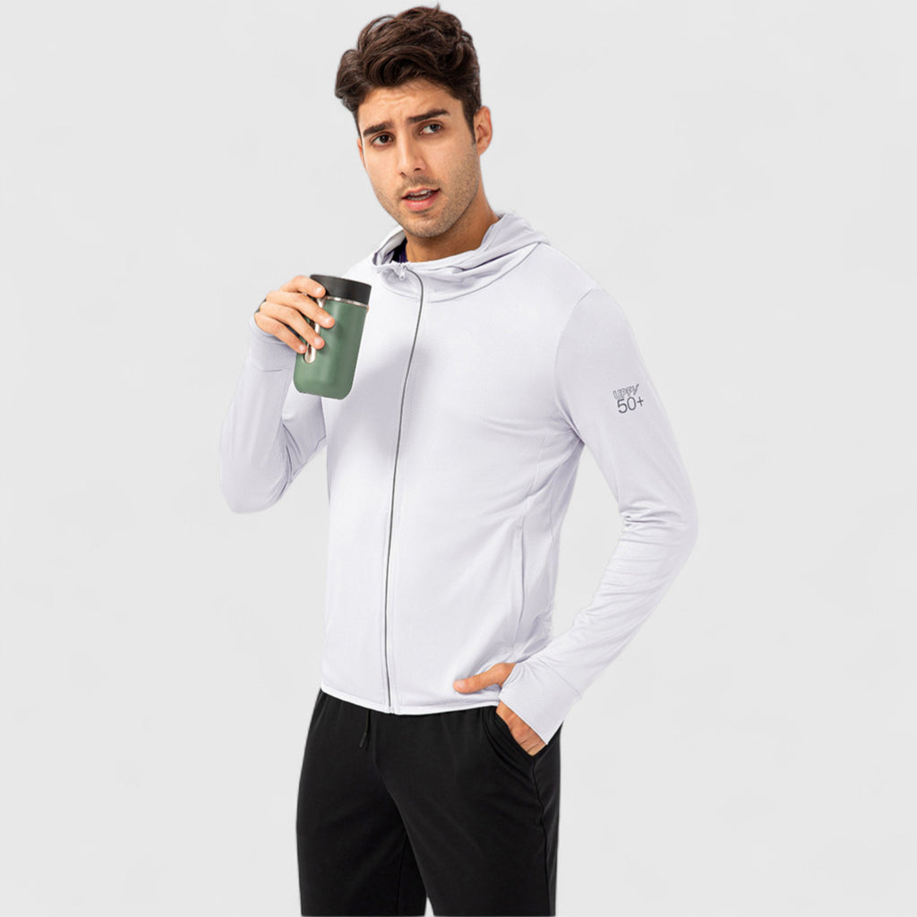 Anna-Kaci Active Men's Lightweight Zip-Up Hooded Jacket with Thumbholes and UPF 50+ Protection