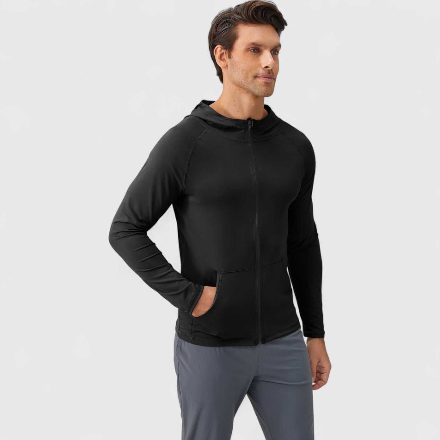 Anna-Kaci Active Men's Fitted Full-Zip Hooded Jacket with Front Pockets and Long Sleeves