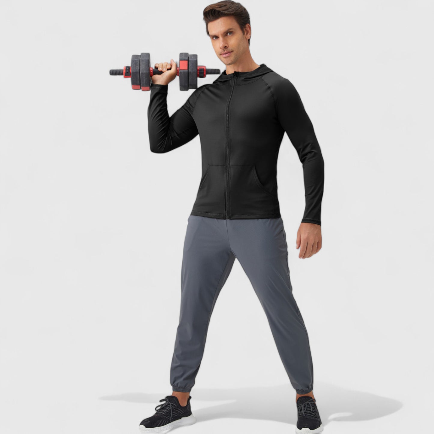 Anna-Kaci Active Men's Fitted Full-Zip Hooded Jacket with Front Pockets and Long Sleeves