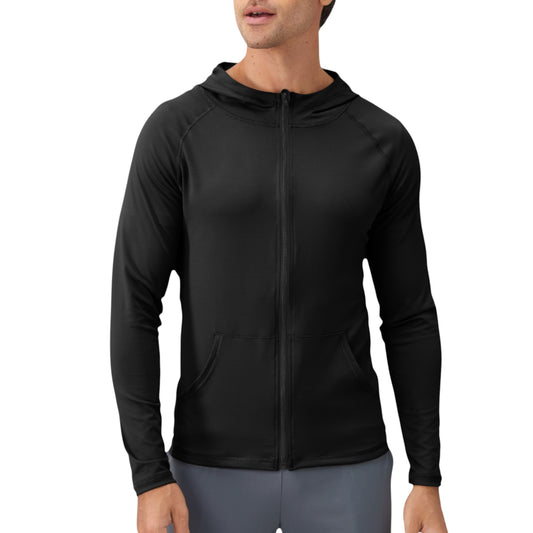 Anna-Kaci Active Men's Fitted Full-Zip Hooded Jacket with Front Pockets and Long Sleeves