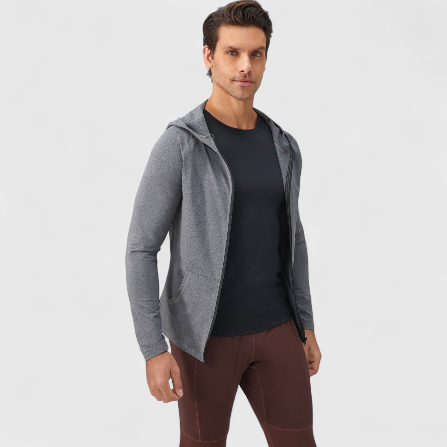 Anna-Kaci Active Men's Fitted Full-Zip Hooded Jacket with Front Pockets and Long Sleeves