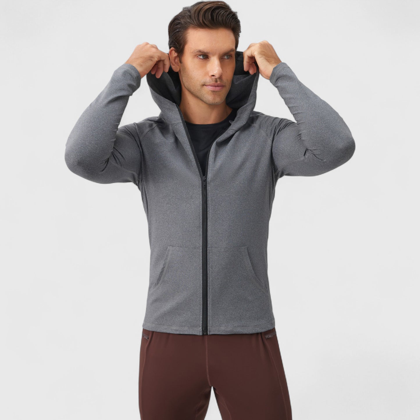 Anna-Kaci Active Men's Fitted Full-Zip Hooded Jacket with Front Pockets and Long Sleeves