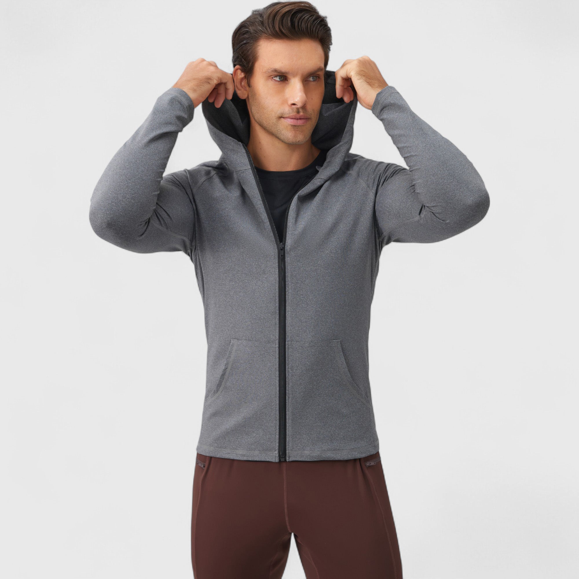 Anna-Kaci Active Men's Fitted Full-Zip Hooded Jacket with Front Pockets and Long Sleeves